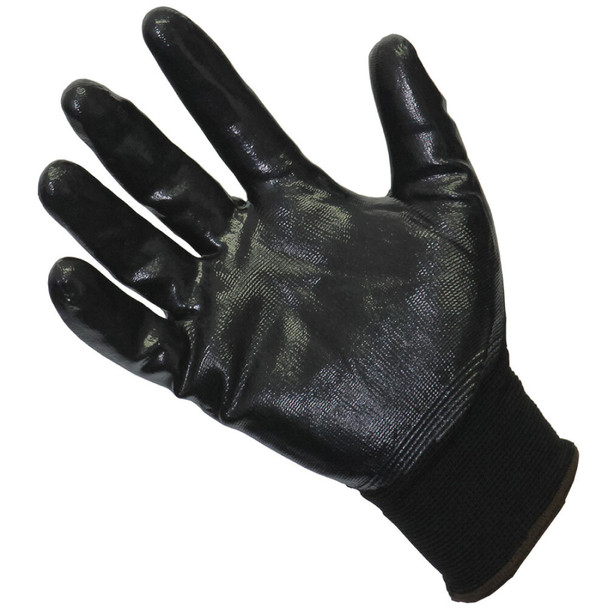 GUANTE DE NYLON NEGRO CON RECUBRIMIENTO DE NITRILO LAMINADO EN PALMA Y DEDOS, SIN COSTURAS SAFE FIT 1339