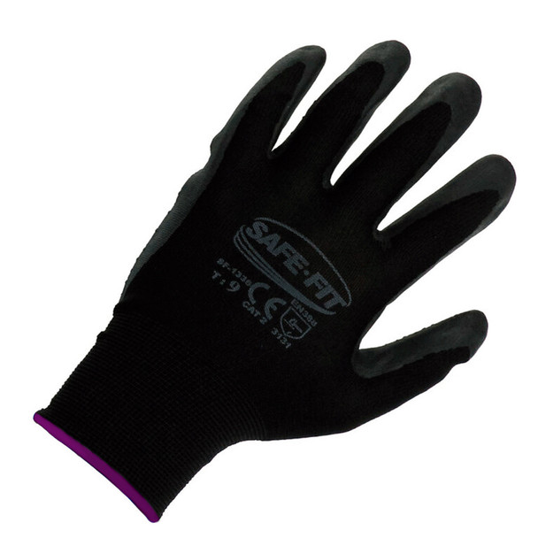 GUANTE ANTIDERRAPANTE DE POLIÉSTER/NITRILO CON PUNTOS NEGRO SAFE-FIT 1336 PAQ 12 PARES