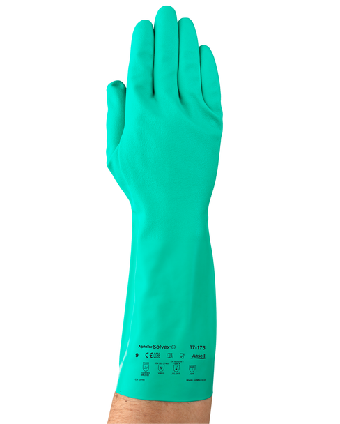 Guante Protección Química Flocado Algodón con Nitrilo Verde ANSELL 37-175 (144 PZ) 