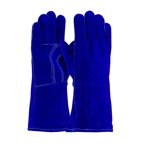 GUANTE DE CARNAZA PARA SOLDADOR COLOR AZUL DE FORRO KEVLAR PIP 73-7020