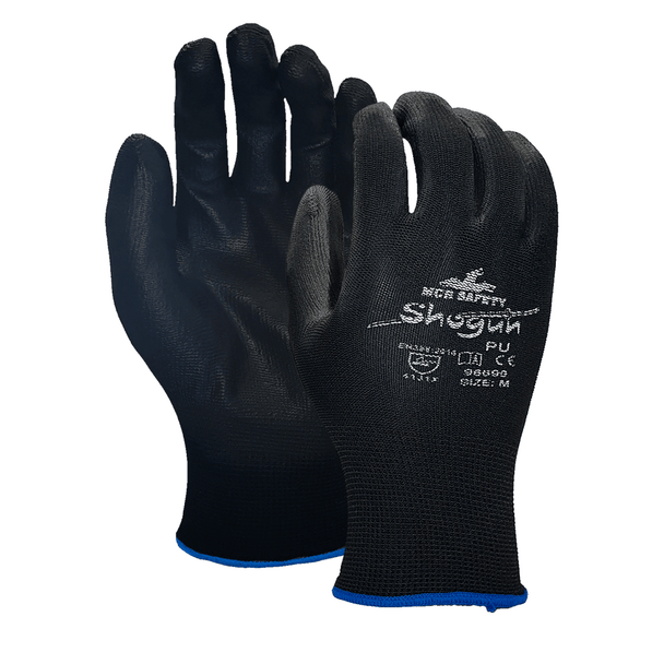 DISPOSABLE GLOVE WITH BLACK POLYURETHANE PALM AND FINGERTIP COATING MCR 96699