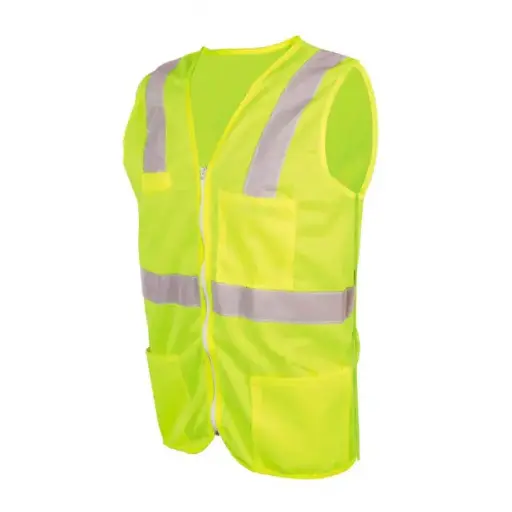 [JYR-SR1020AMCR] Chaleco de Alta Visibilidad con Cremallera de Poliéster Amarillo T-L JYRSA SR-1020AMCR
