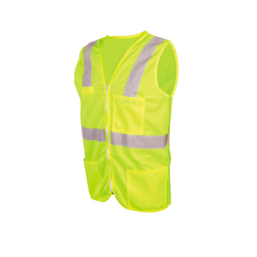 [JYR-SR1020AMCR] HIGH VISIBILITY VEST WITH YELLOW POLYESTER ZIPPER T-L JYRSA SR-1020AMCR